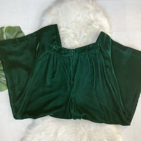Vintage 1970’s Green Velvet Wide Leg Pants Christmas Alex Coleman California - Picture 7 of 14